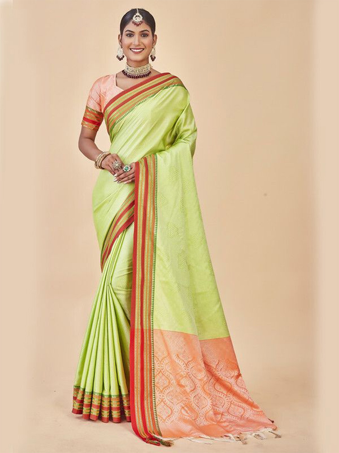 

sagarika Zari Narayan Peth Saree, Green