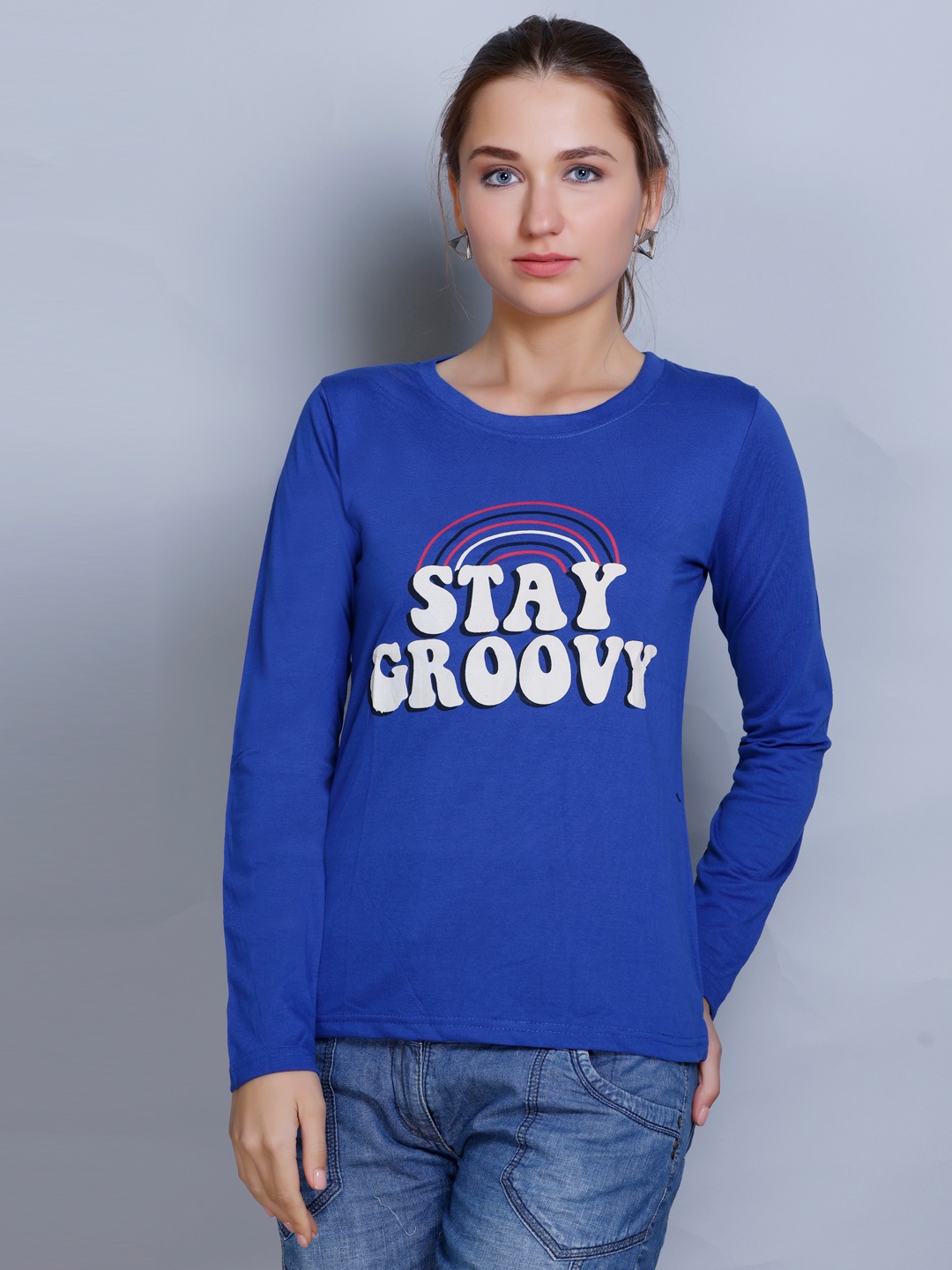 

Wool's Kart Women Typography Printed Cotton T-shirt, Blue