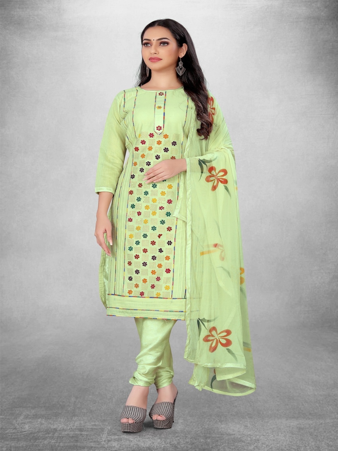 

Aika Floral Printed Pure Silk Unstitched Dress Material, Green