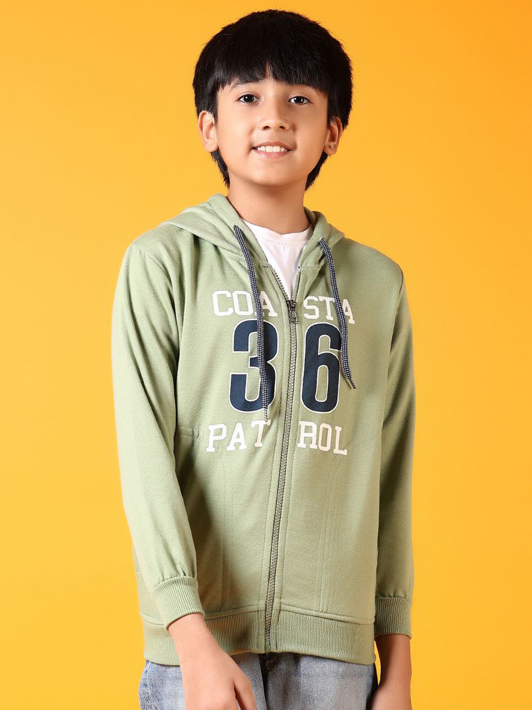 

V-Mart Boys Printed Hooded Sweatshirt, Green