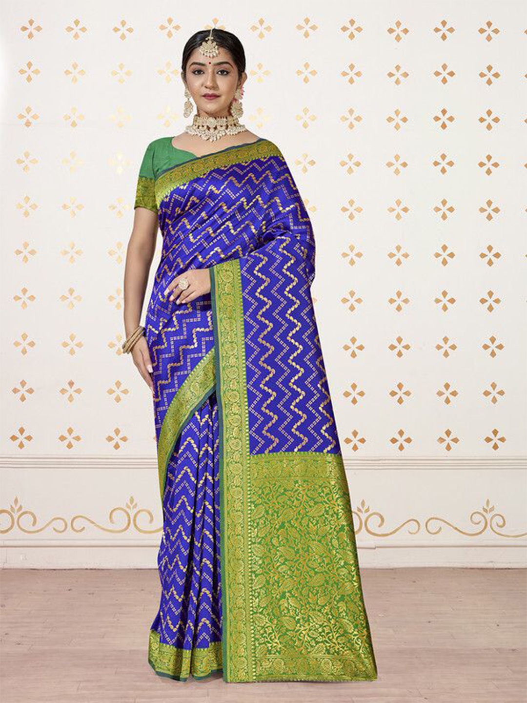 

sagarika Ethnic Motifs Zari Kanjeevaram Saree, Blue