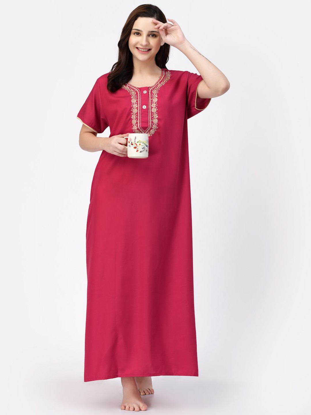 

CHUI MUI Embroidered Maxi Nightdress, Magenta