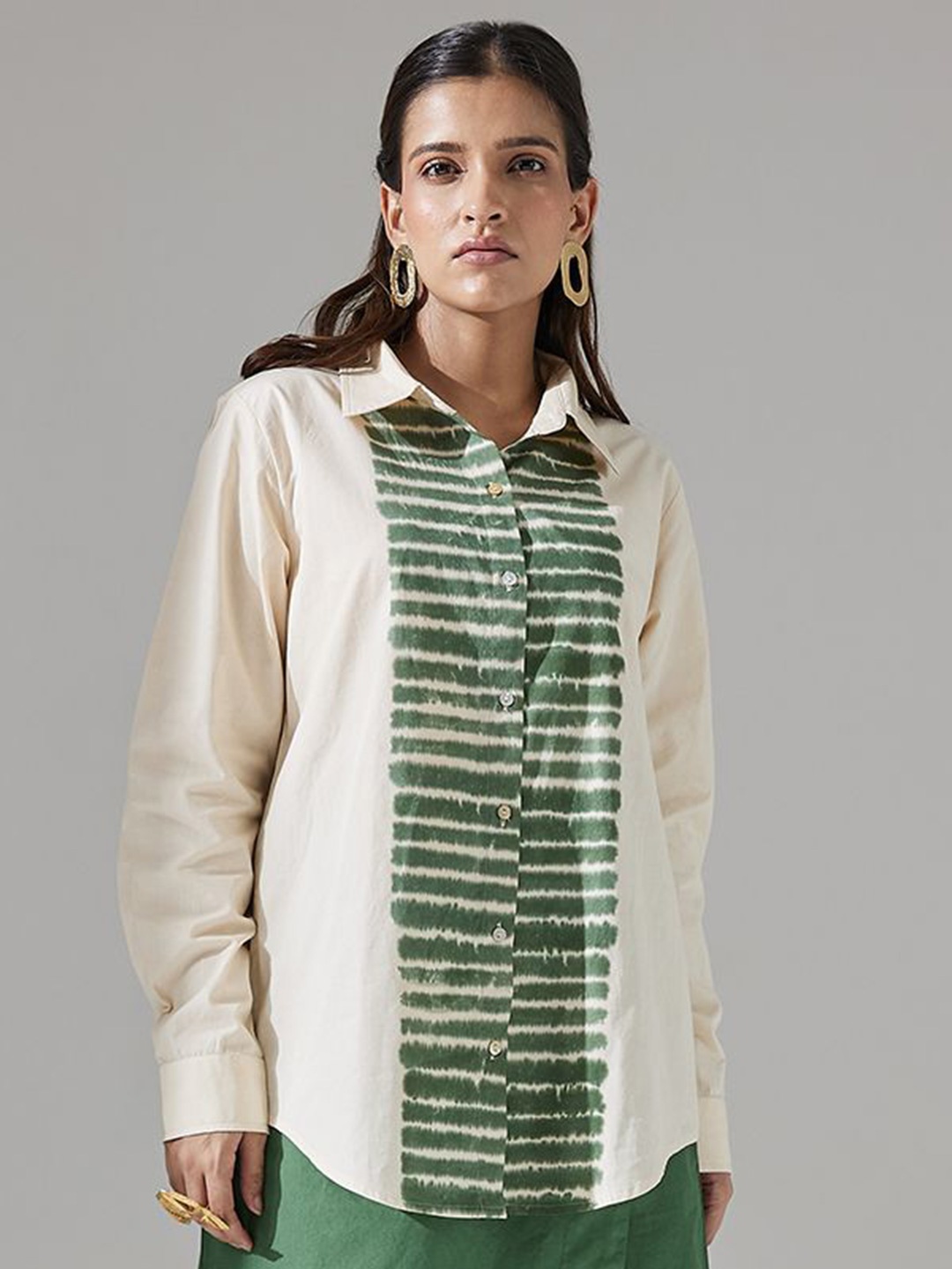 

Dorabi Women Horizontal Stripes Opaque Striped Casual Shirt, Green