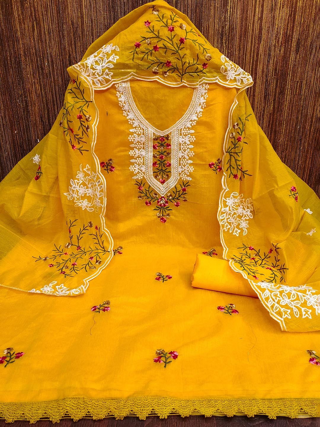 

HERE&NOW Floral Embroidered Unstitched Dress Material, Mustard