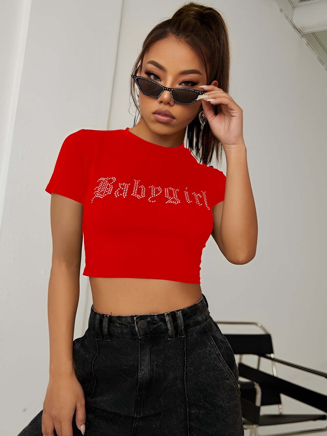 

sollobell Print Cotton Crop Top, Red
