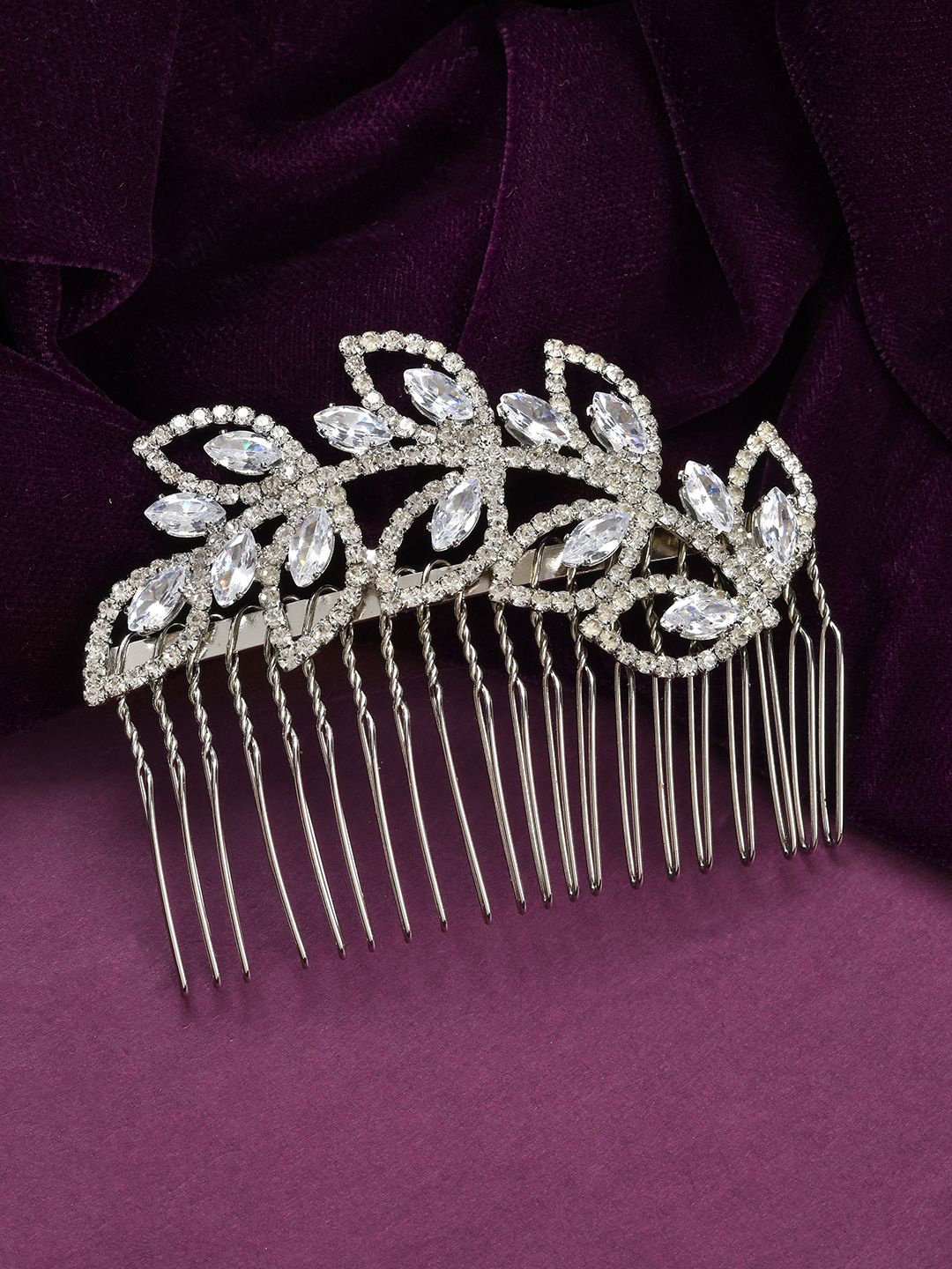 

Voylla Rhodium-Plated Stones Studded Royal Romance Maitea Comb Pin Hair Accessories, Silver