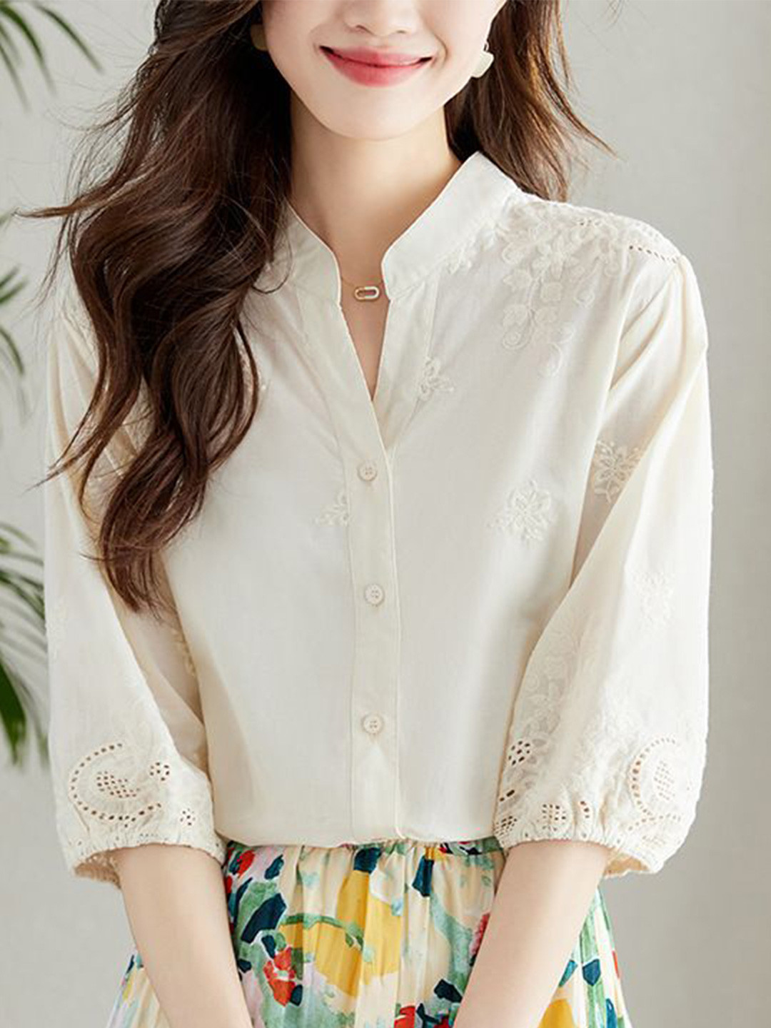 

StyleCast Women Self Design Floral Embroidered Cotton Casual Shirt, White