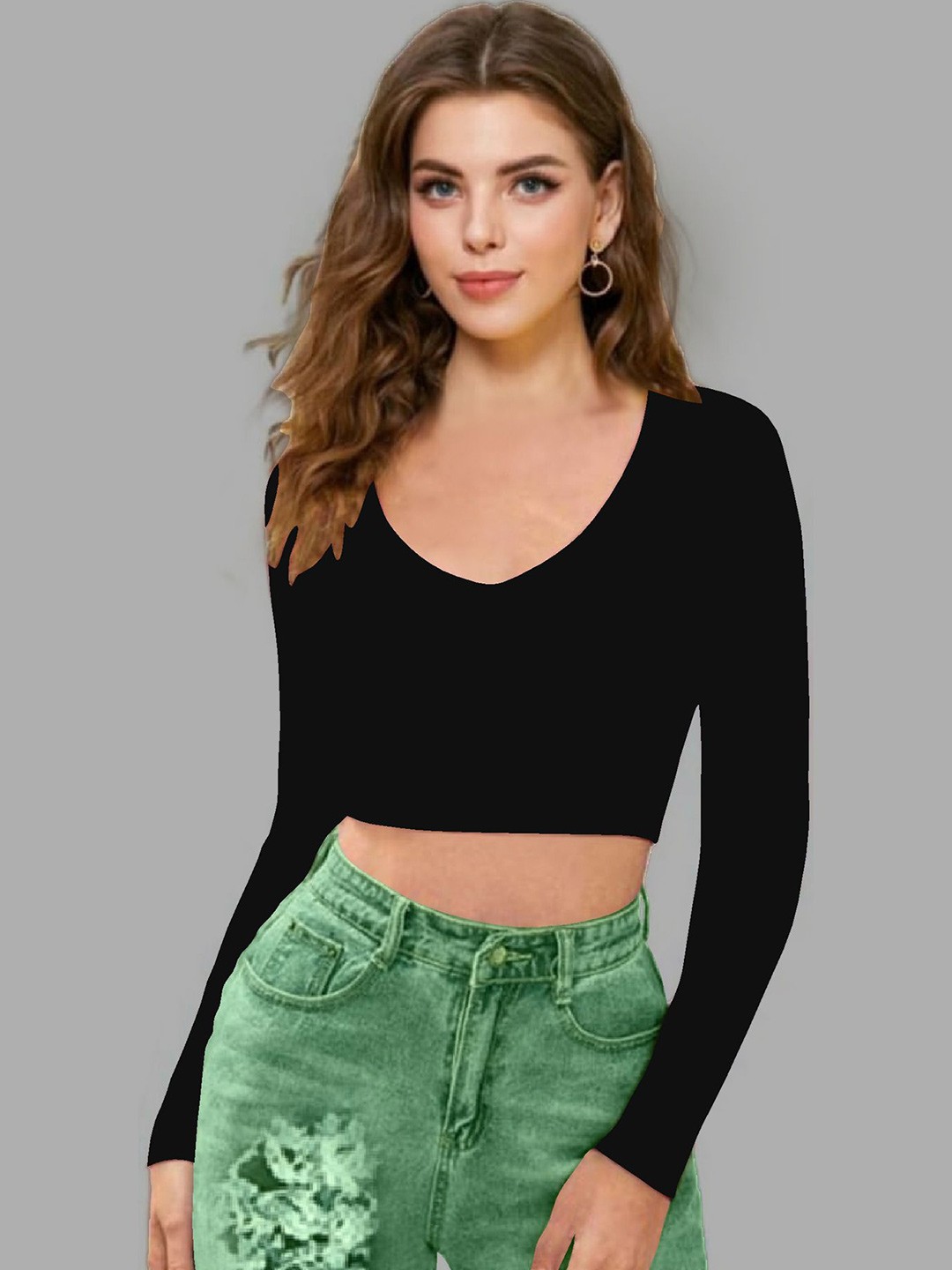 

Dream Beauty Fashion Women V-Neck Crop Top, Black