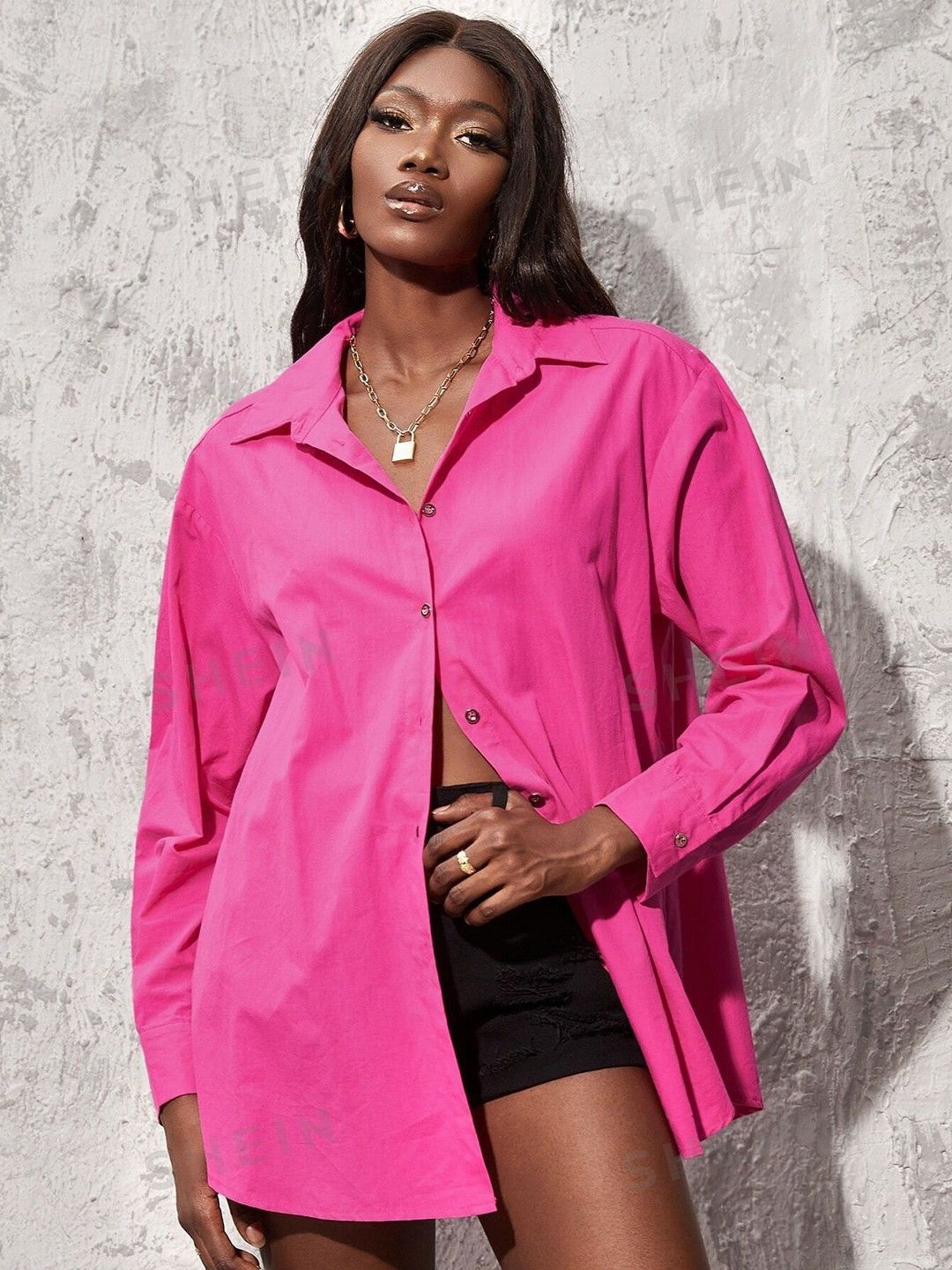 

WHY SO FAB Women Comfort Oversized Fit Spread Collar Solid Cotton Casual Shirt, Pink
