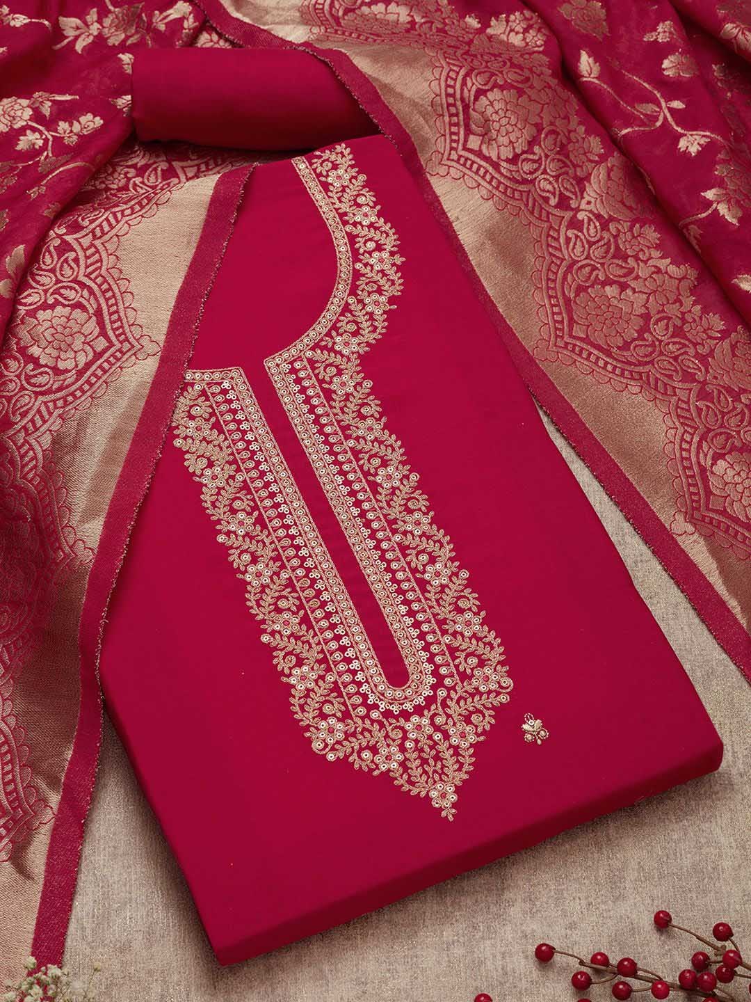 

Soch Floral Embroidered Sequinned Unstitched Dress Material, Fuchsia