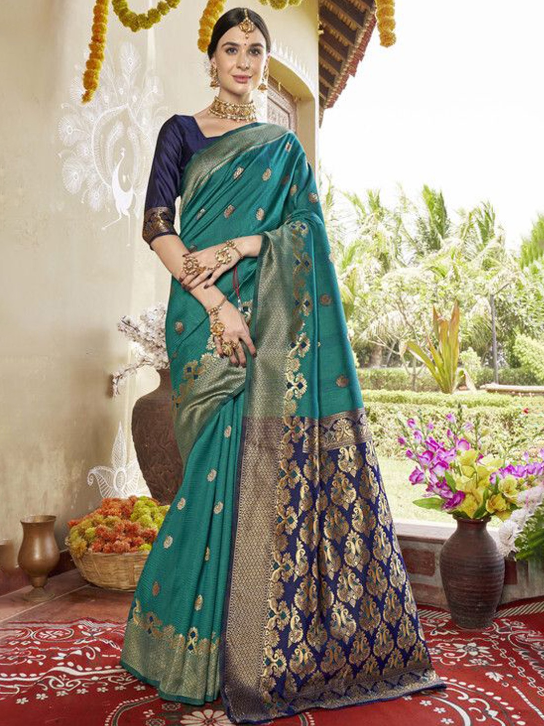 

sagarika Woven Design Zari Kanjeevaram Saree, Blue