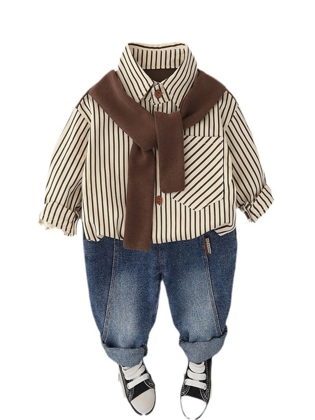 

StyleCast x Revolte Boys Striped Long Sleeves Shirt With Trousers, Khaki