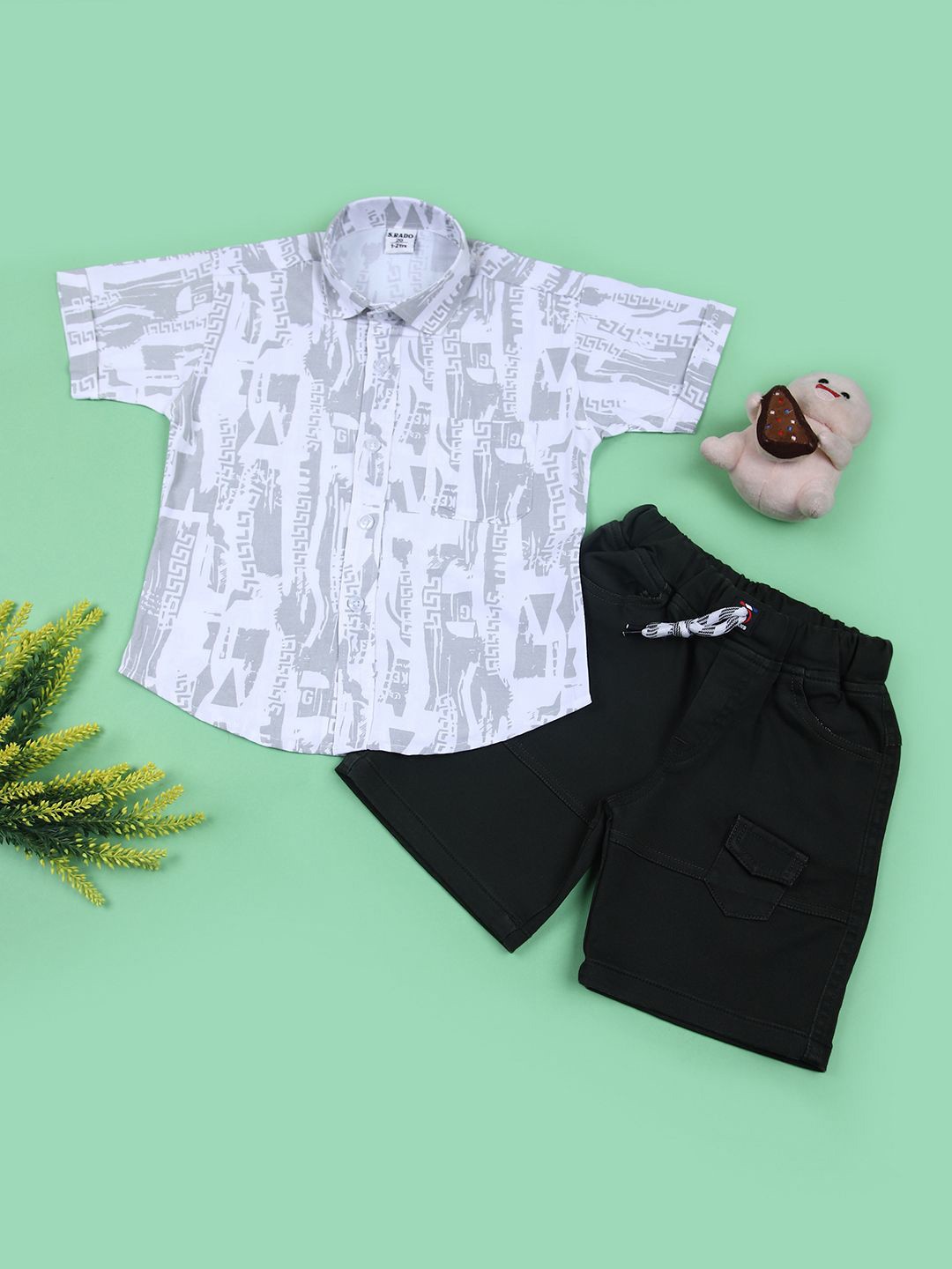 

V-Mart Boys Printed Shirt with Shorts, White