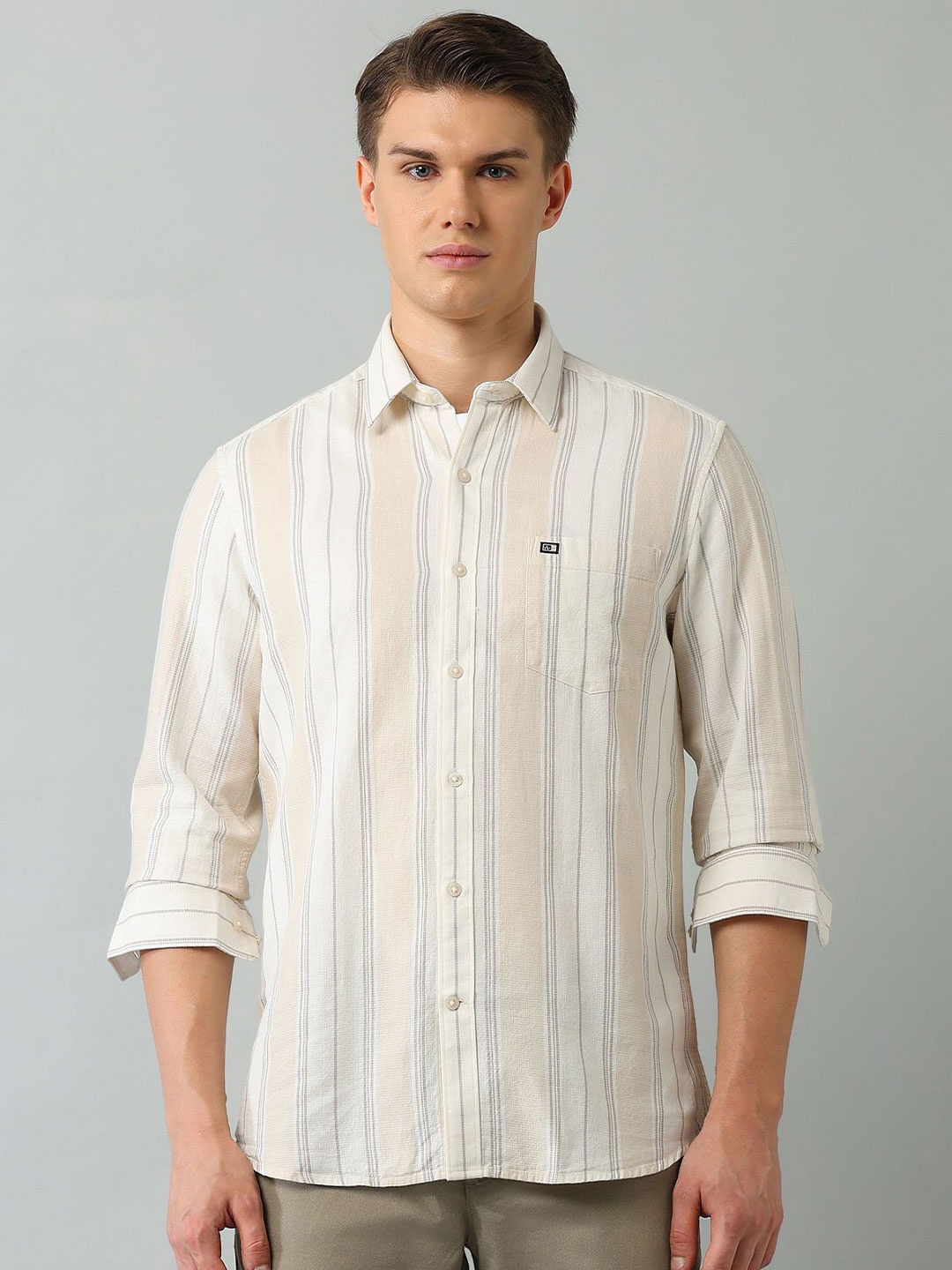 

Arrow Sport Men Slim Fit Opaque Striped Casual Shirt, Beige