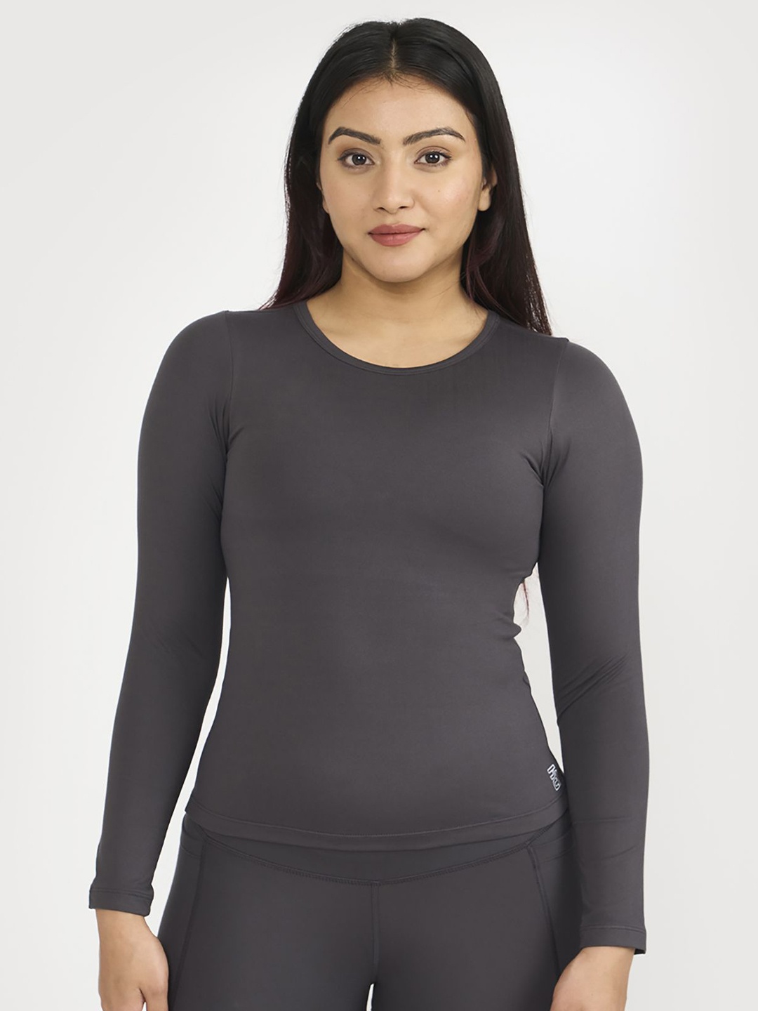 

Hunnit Women Zen Active Wear Full Sleeves Top with Built in Bra, Grey