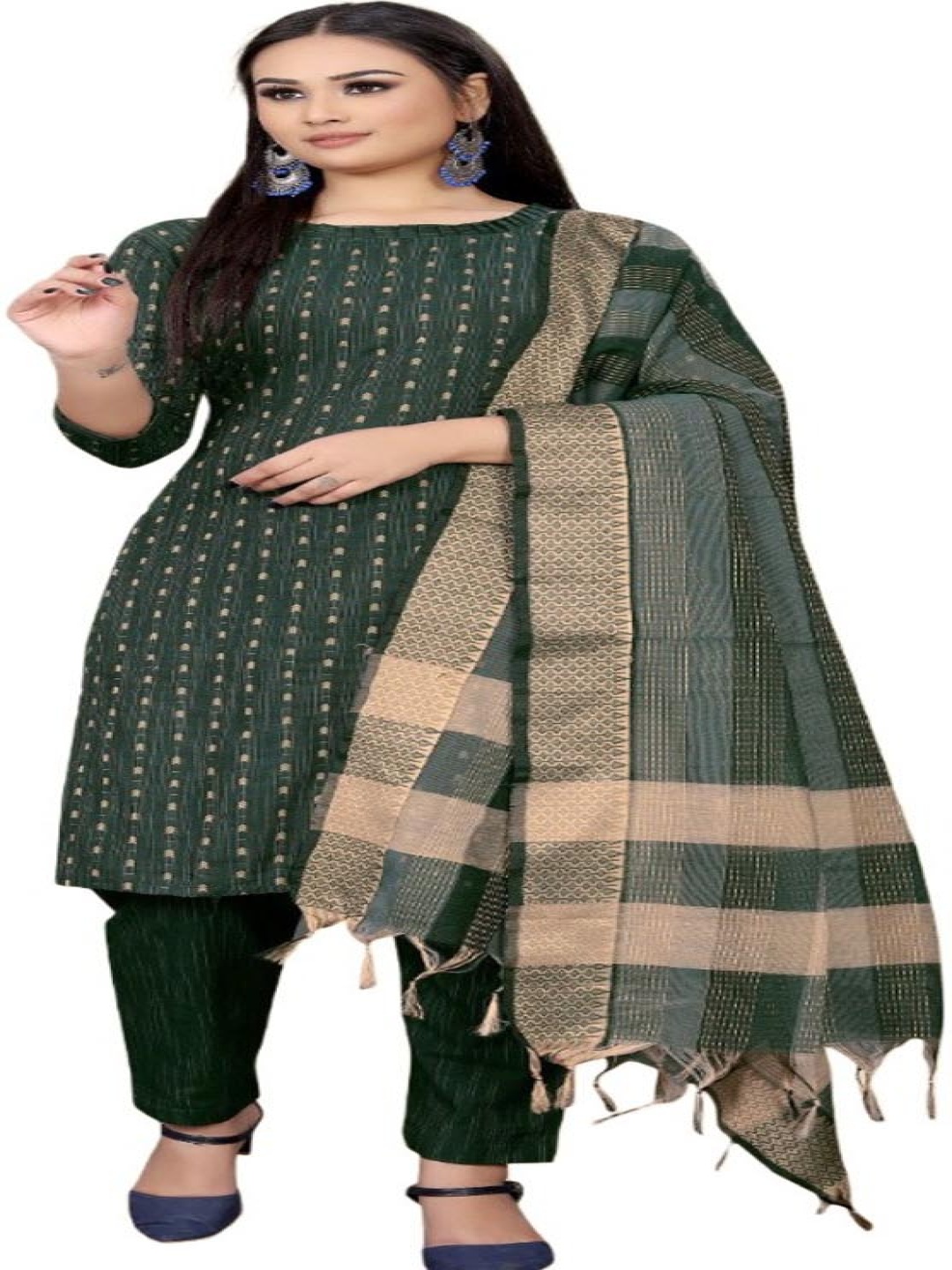 

Aika Geometric Woven Design Pure Cotton Unstitched Dress Material, Green