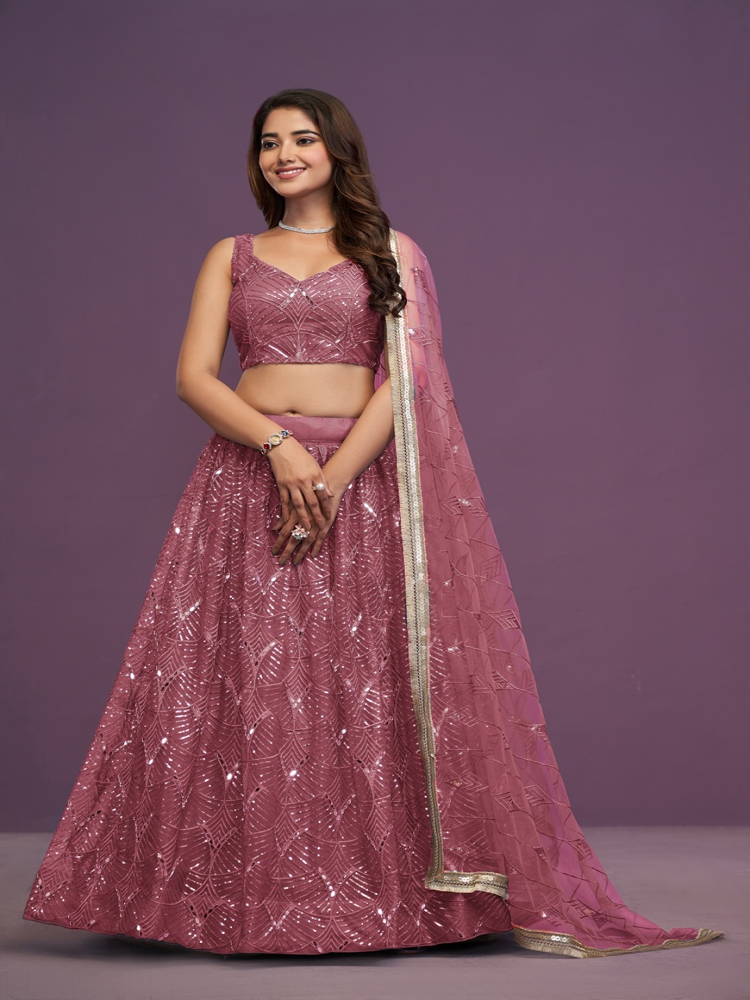 

JIHU CULTURE Semi-Stitched Lehenga & Unstitched Blouse With Dupatta, Pink