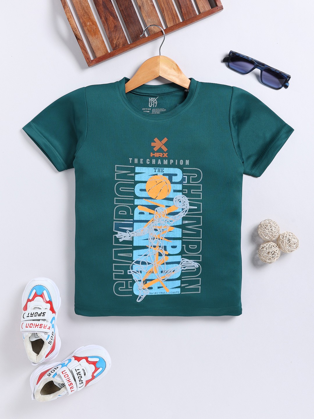 

HRX by Hrithik Roshan Boys Typography Printed Dry Fit T-shirt, Teal