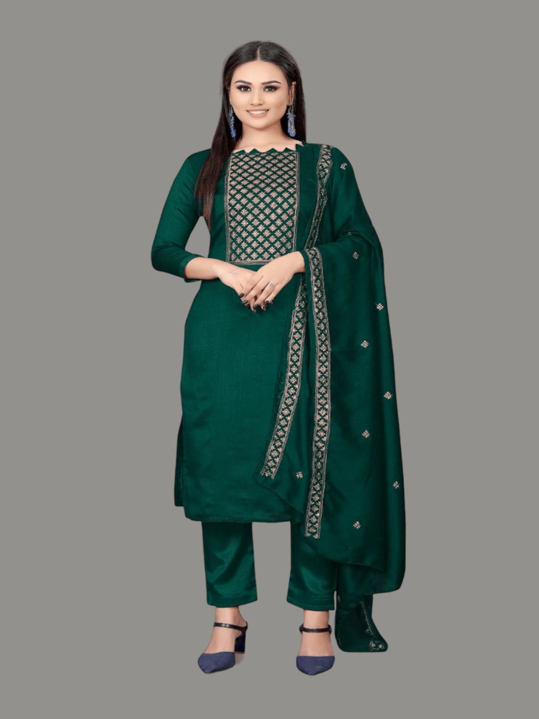 

Aika Geometric Zari Woven Design Pure Silk Unstitched Dress Material, Green