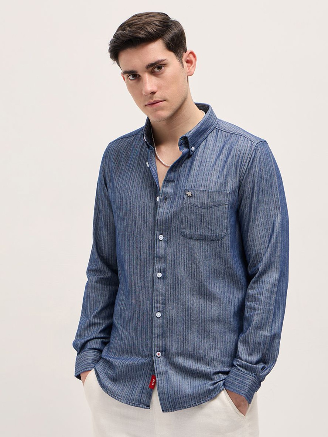 

THE BEAR HOUSE Men Slim Fit Multi Stripes Opaque Striped Casual Shirt, Blue