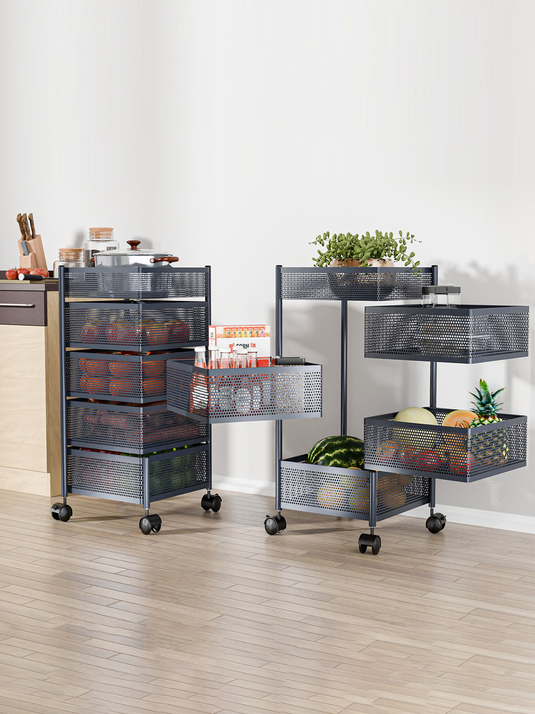 

Kuber Industries Grey Pack of 2 Kitchen 4+1 Layer Metal Storage Kitchen Trolley
