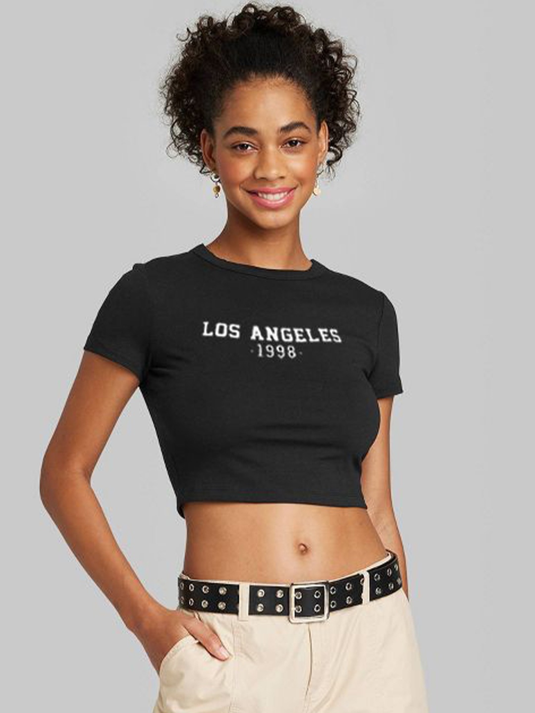 

sollobell Print Cotton Crop Top, Black