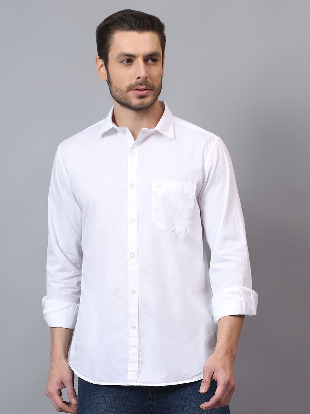 

Cantabil Men Spread Collar Solid Cotton Casual Shirt, White