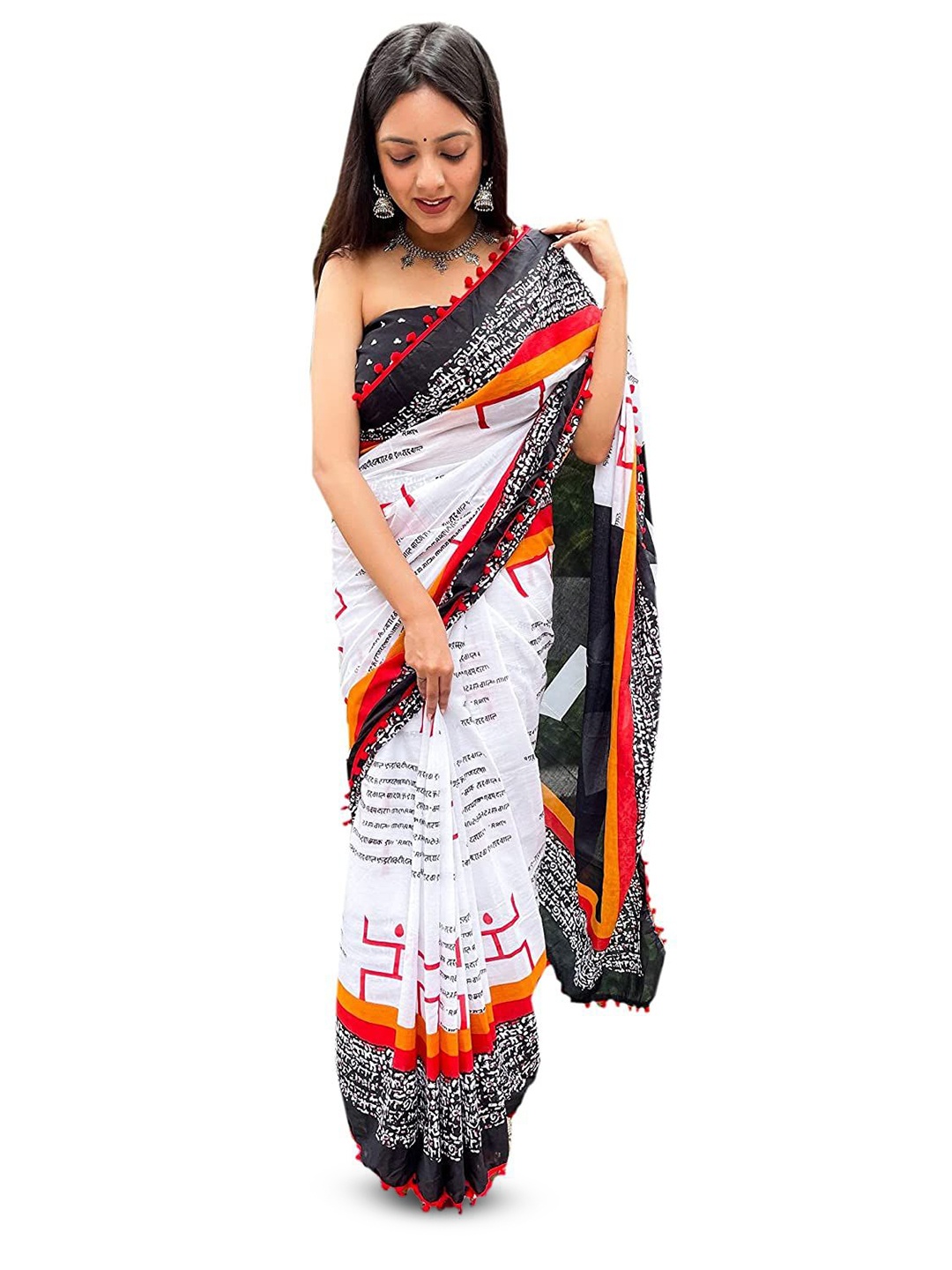 

Craft Musium Pure Cotton Bagru Saree, White