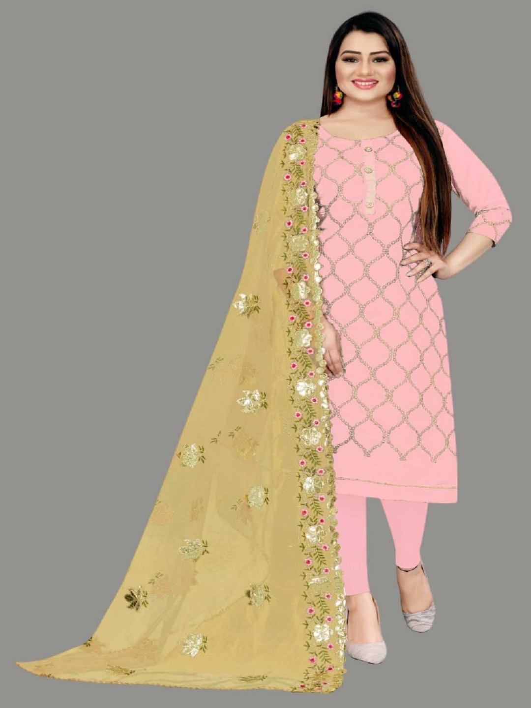 

Aika Unstitched Dress Material, Peach