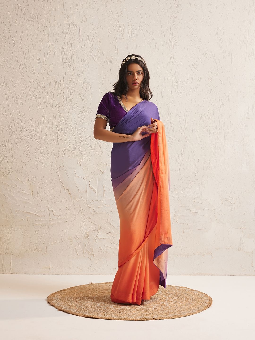 

Dorabi Colourblocked Pure Chiffon Saree, Purple