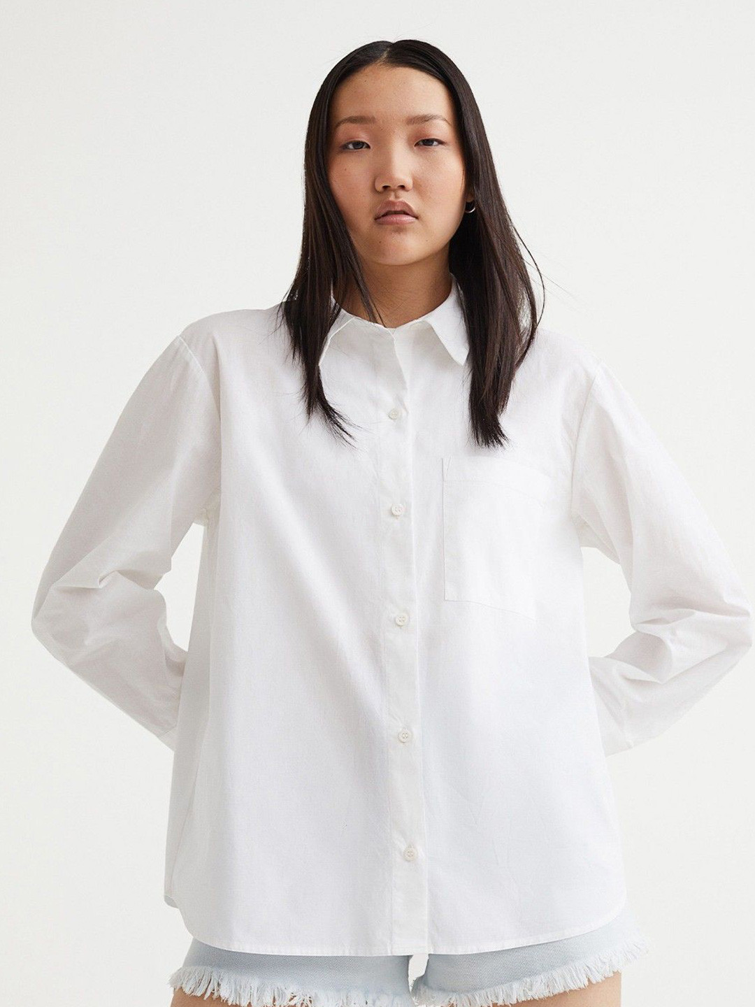 

WHY SO FAB Women Comfort Relaxed Fit Spread Collar Solid Cotton Casual Shirt, White