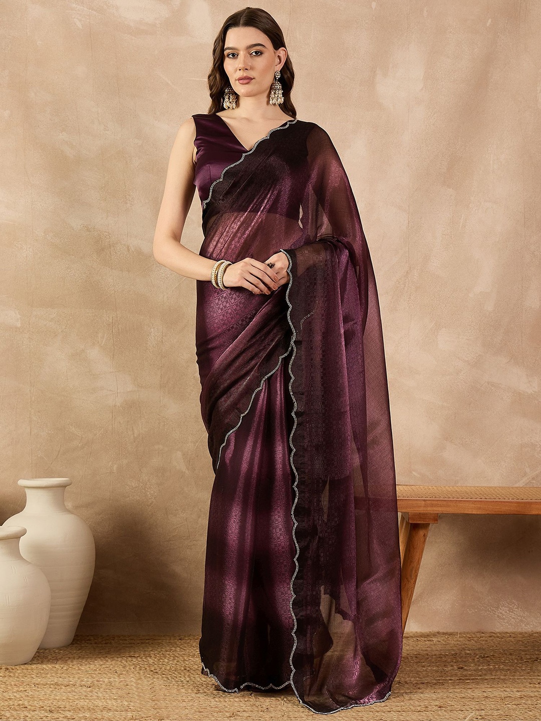 

all about you Embellished Organza Saree, Purple