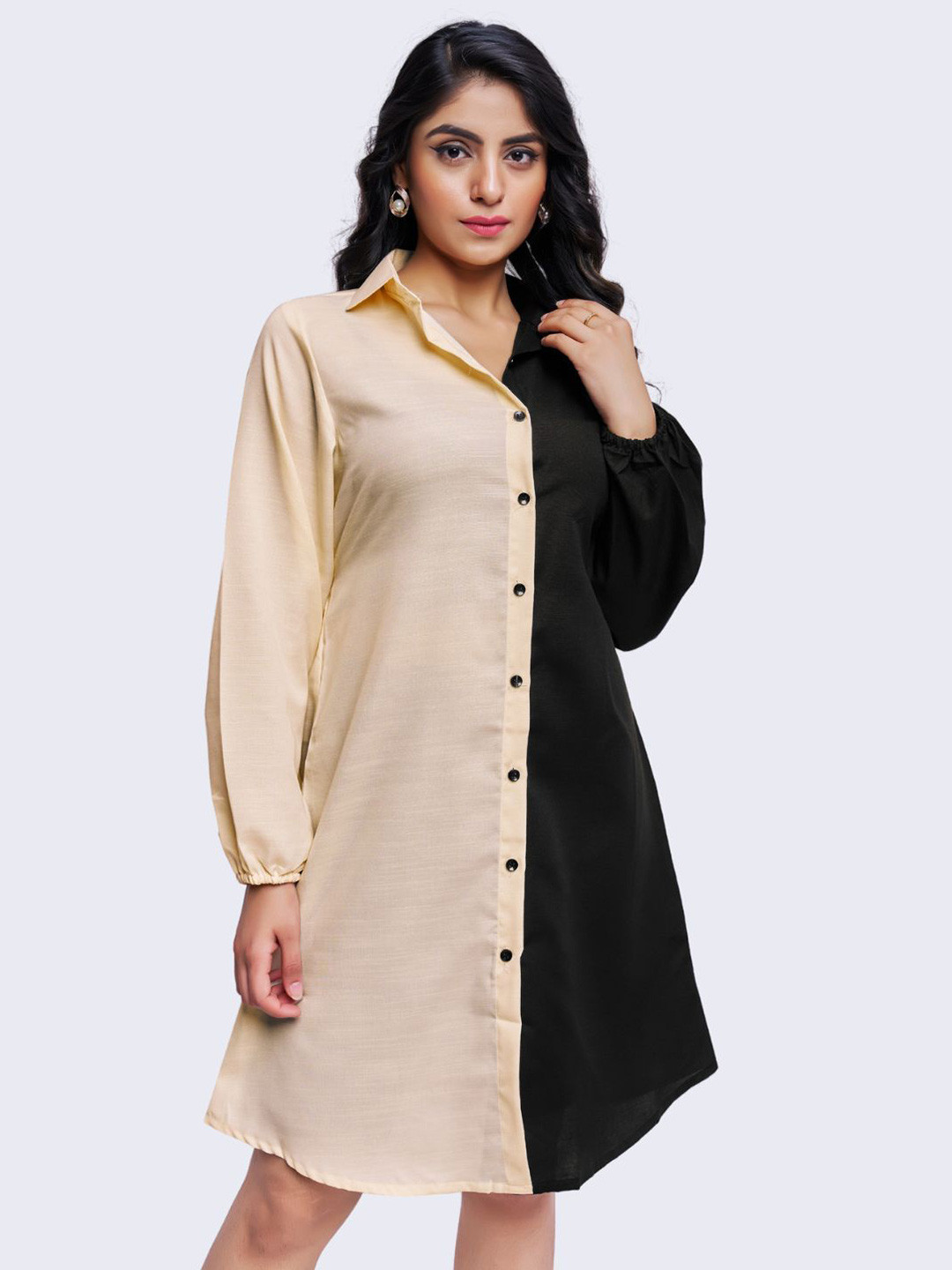 

Mast & Harbour Women Colourblocked Shirt Dress, Cream