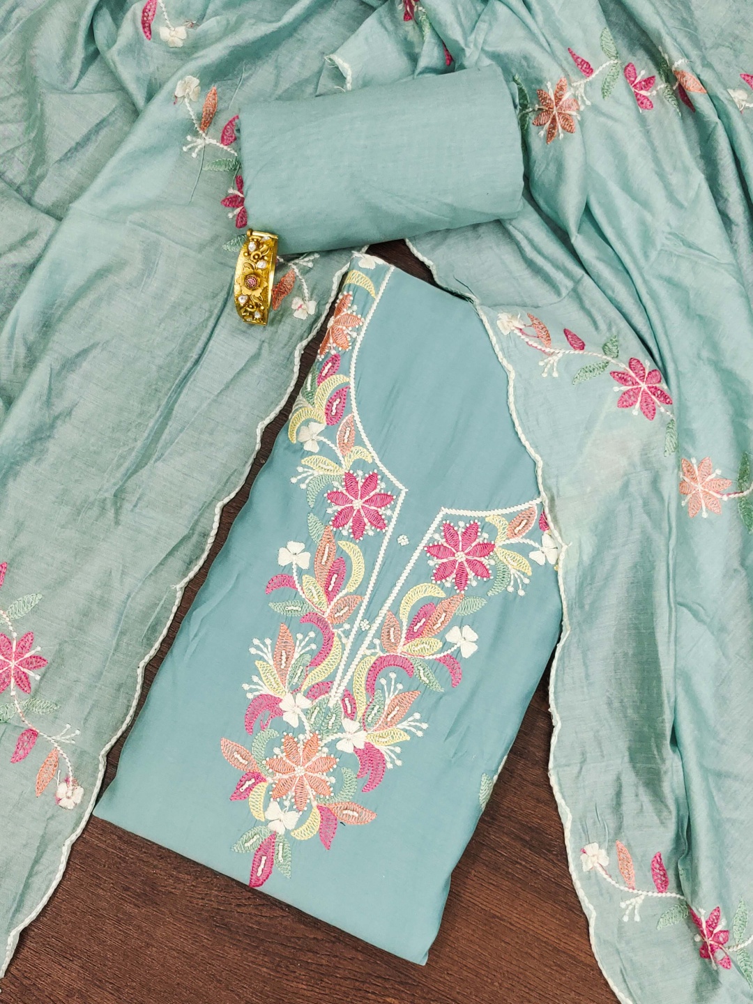 

HERE&NOW Floral Embroidered Unstitched Dress Material, Blue