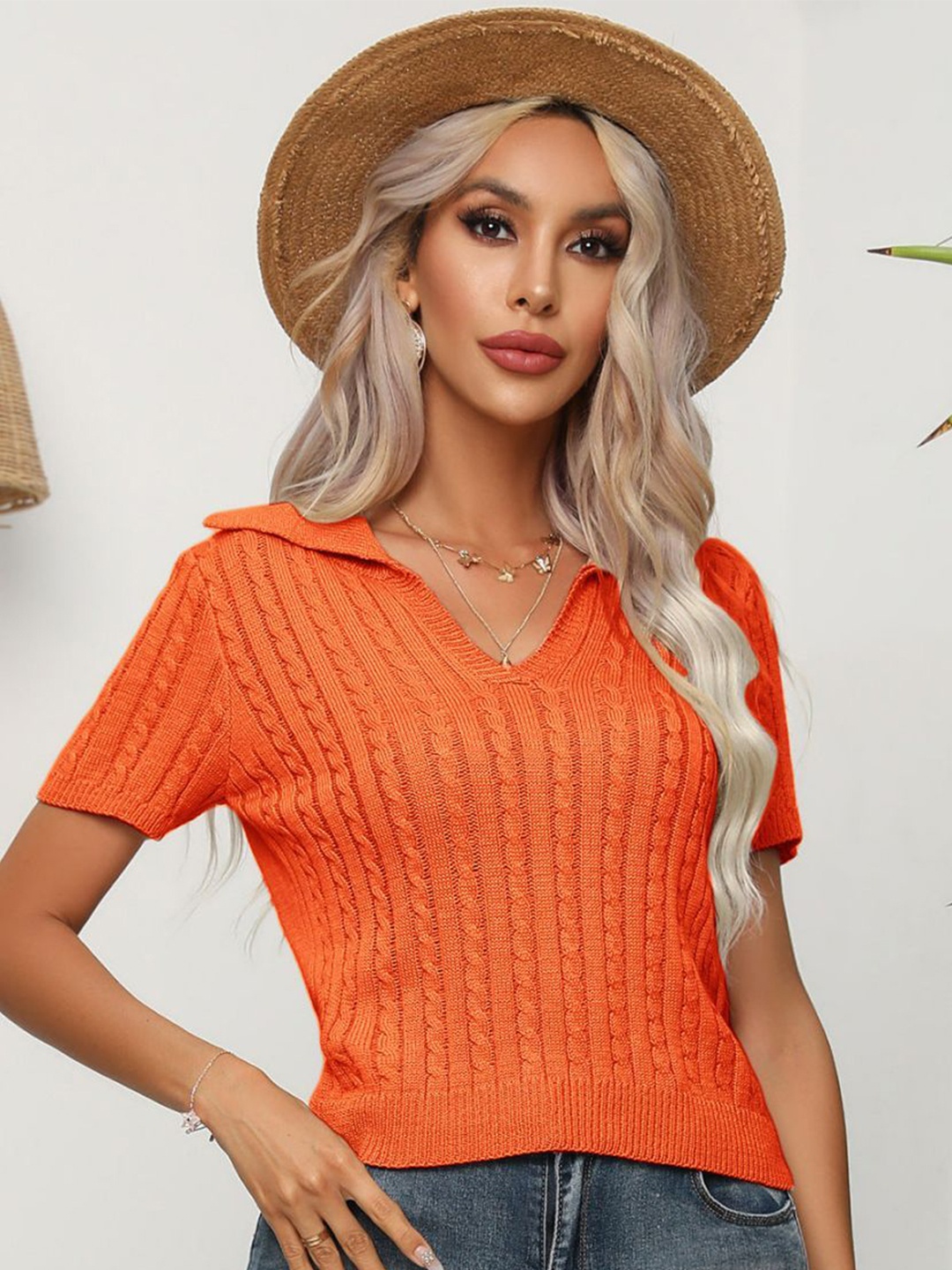 

Oh Rare Women Cable Knit Pullover Sweater, Orange