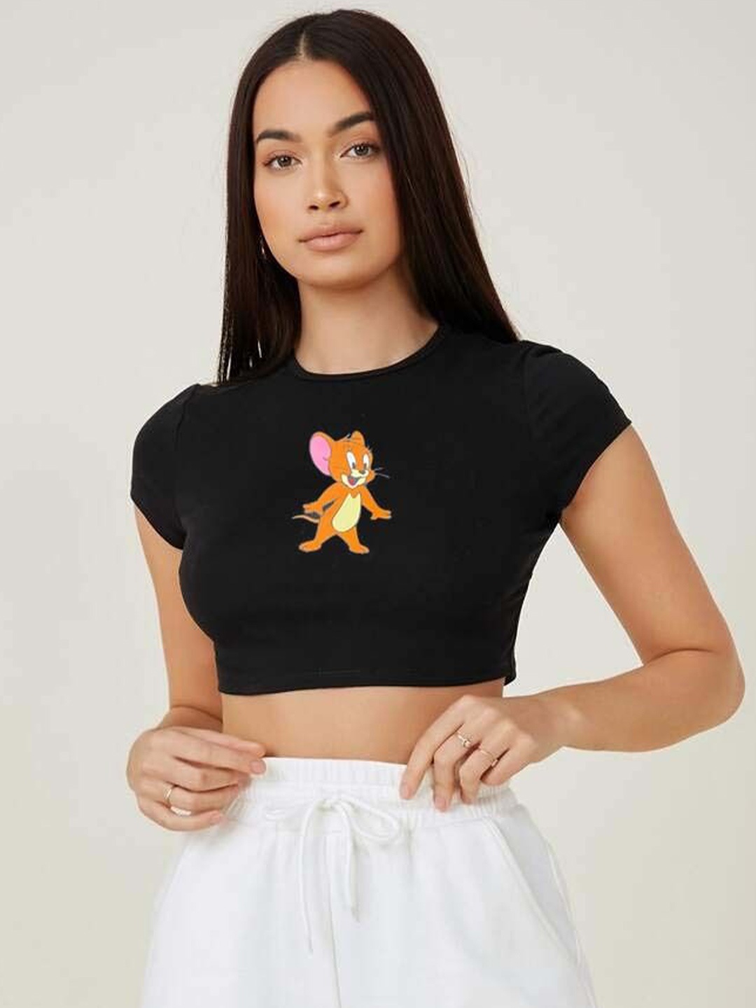 

sollobell Print Cotton Crop Top, Black
