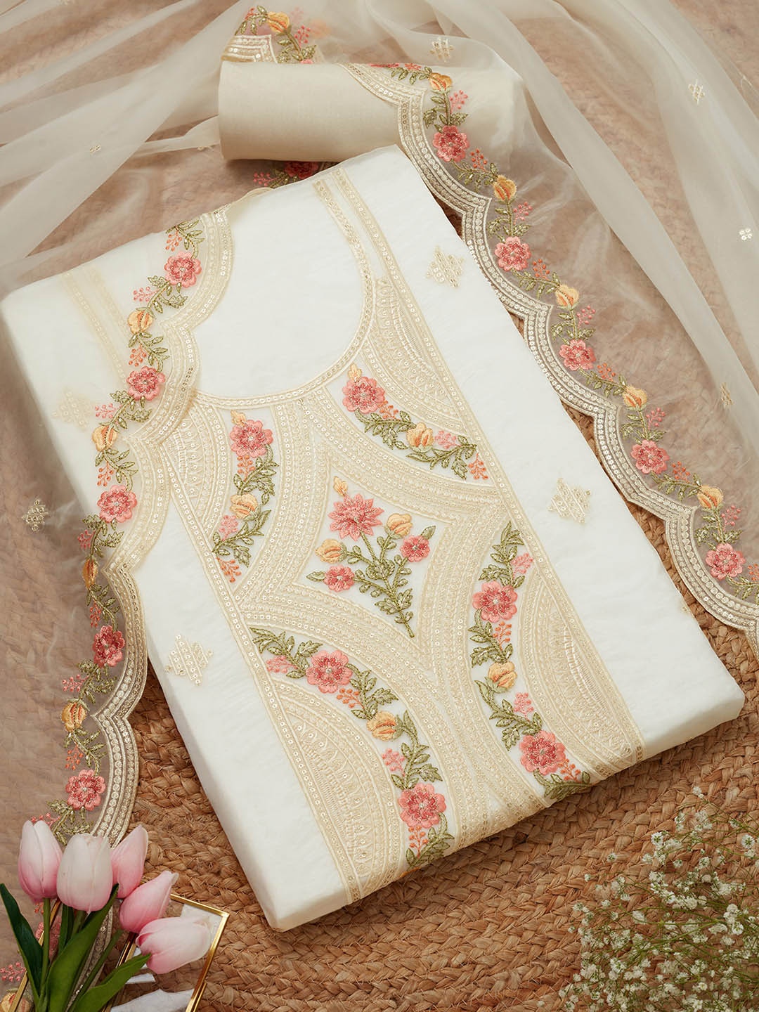 

Soch Floral Embroidered Unstitched Dress Material, Cream