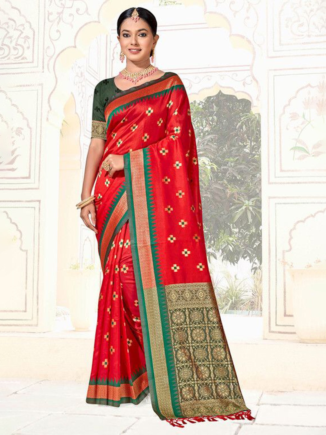 

sagarika Woven Design Zari Banarasi Saree, Red