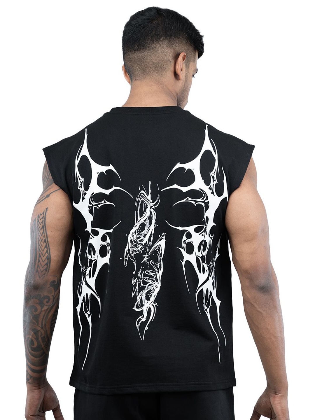 

Athflex Men Graphic Printed Round Neck Cotton Boxy T-shirt, Black