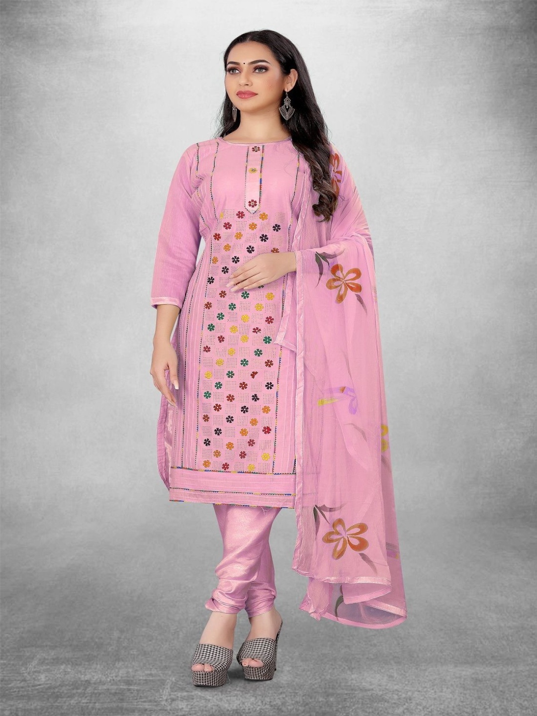

Aika Floral Embroidered Pure Silk Unstitched Dress Material, Pink