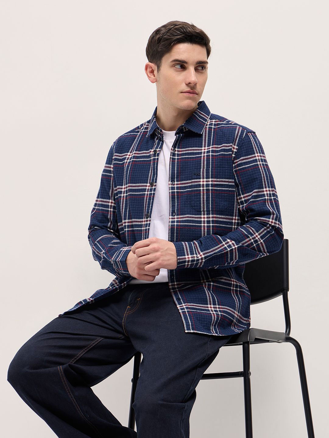 

THE BEAR HOUSE Men Slim Fit Opaque Checked Casual Shirt, Blue
