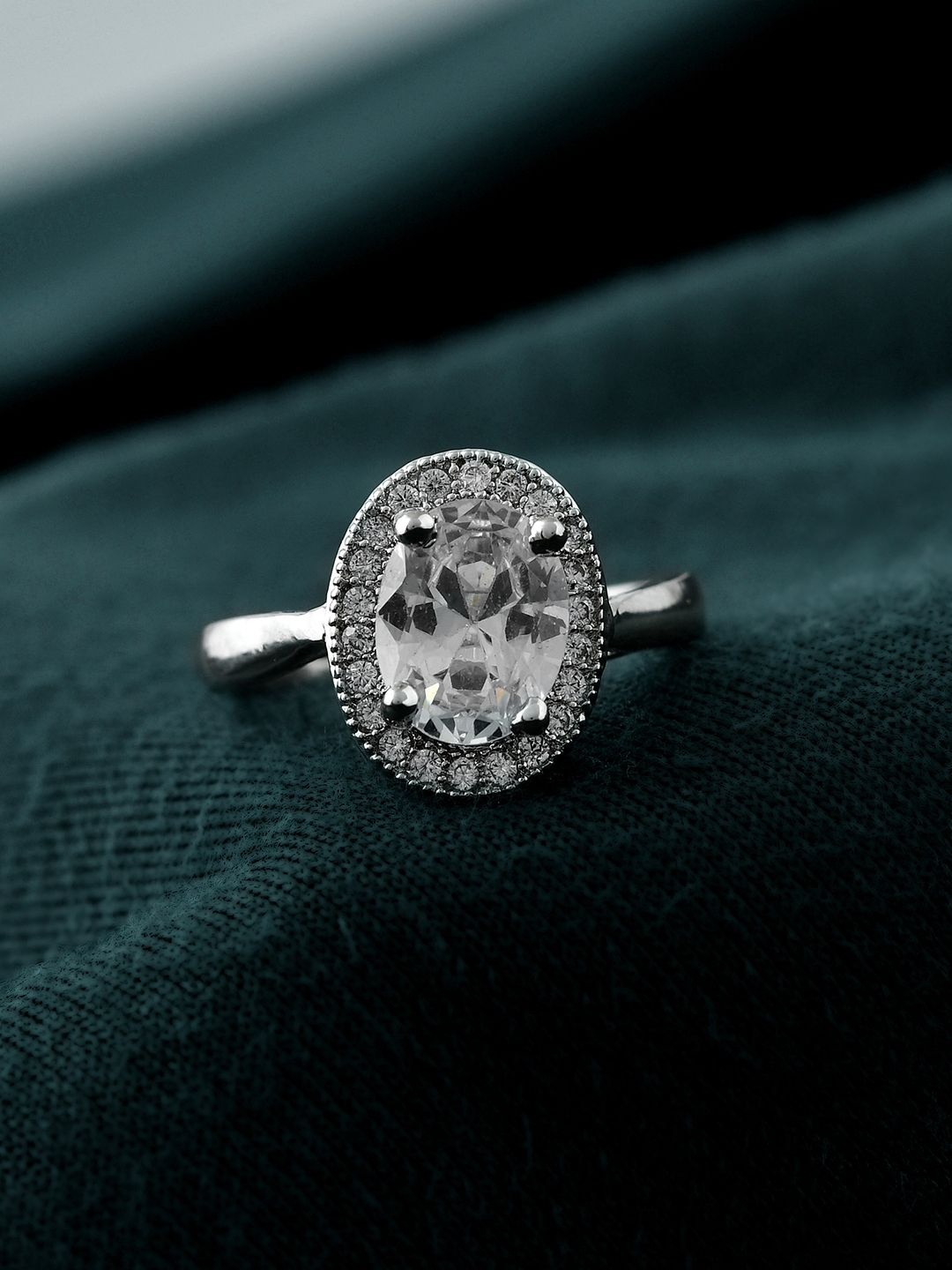 

Voylla Rhodium-Plated AD Studded Valentine's Day Endless Love Solitaire Finger Ring, Silver