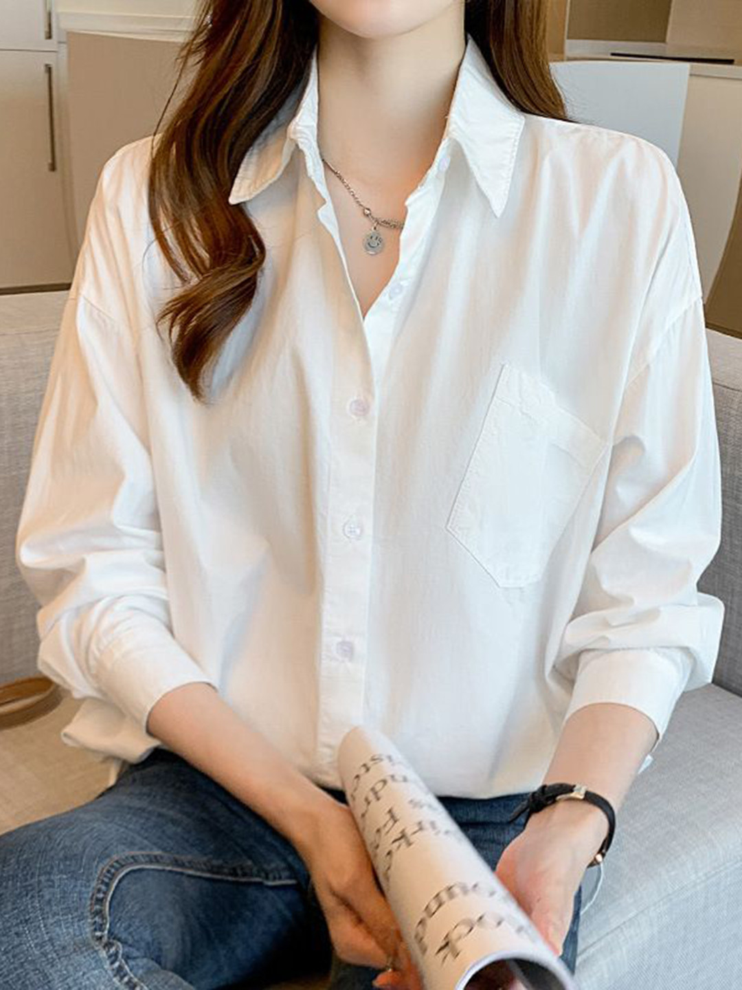 

StyleCast Women Relaxed Fit Spread Collar Solid Cotton Casual Shirt, White