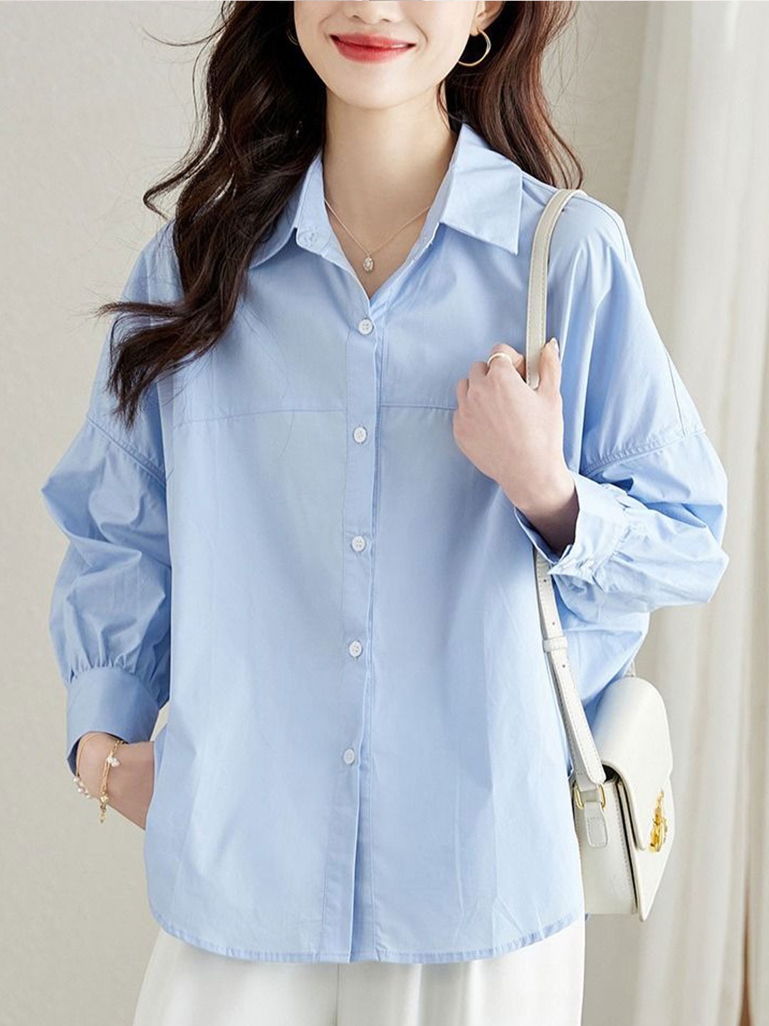 

StyleCast Women Relaxed Fit Spread Collar Solid Cotton Casual Shirt, Blue