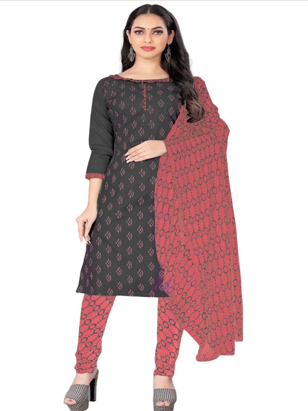 

Aika Geometric Woven Design Pure Cotton Unstitched Dress Material, Grey
