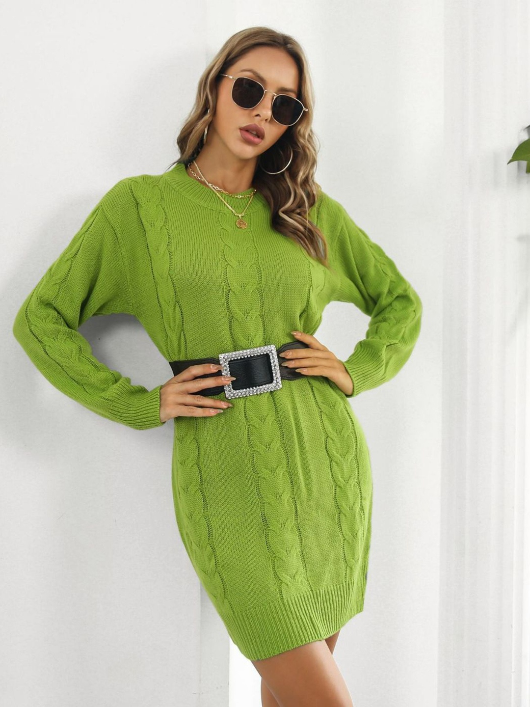 

Oh Rare Women Round Neck Jumper Dress, Green