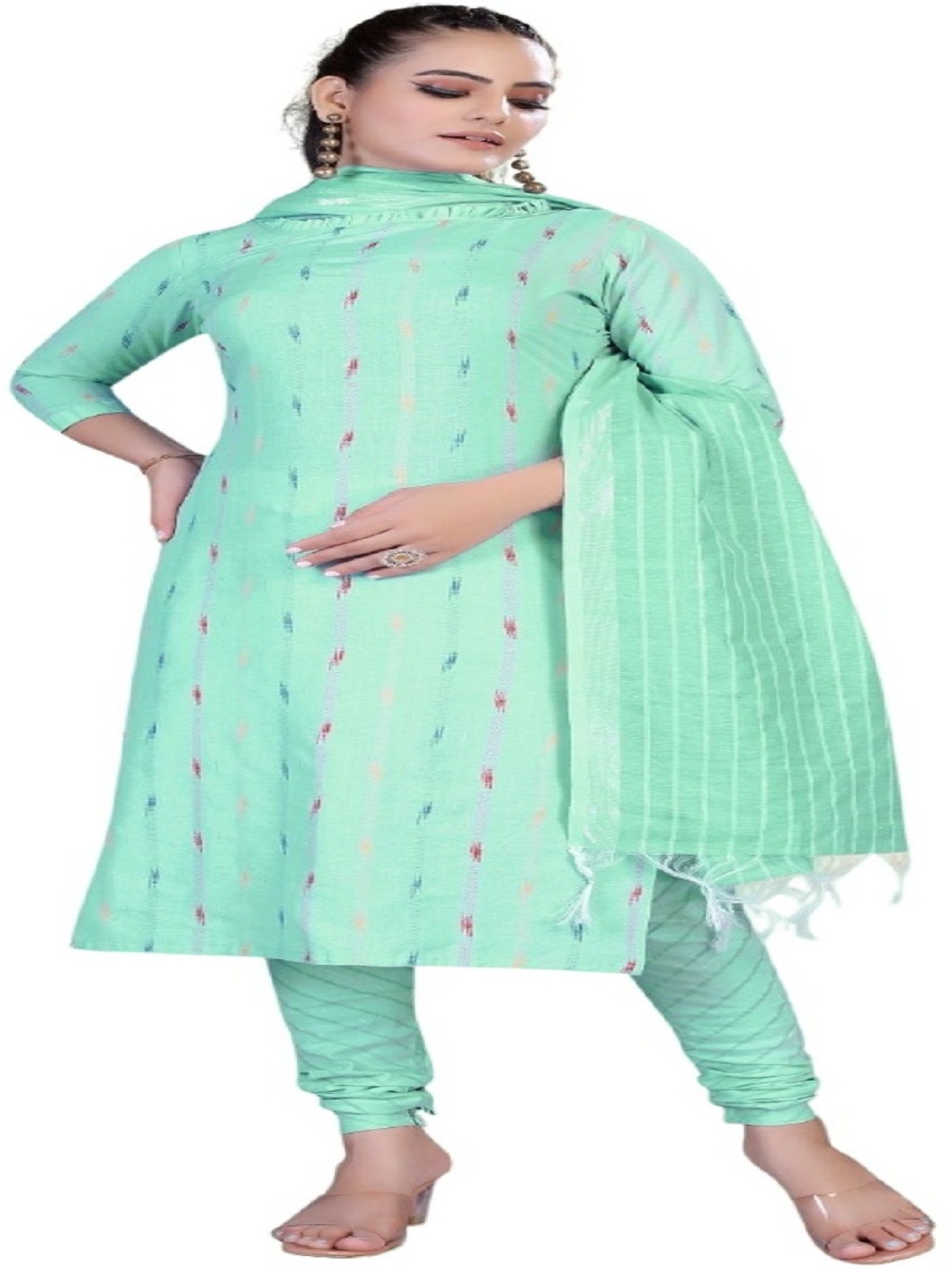 

Aika Woven Design Pure Cotton Unstitched Dress Material, Green