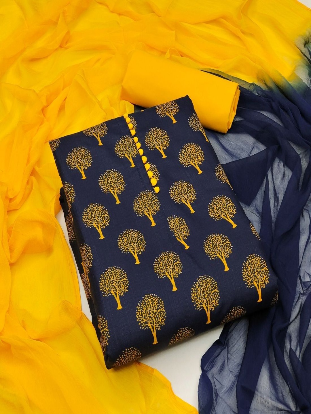 

Aika Floral Printed Unstitched Dress Material, Navy blue