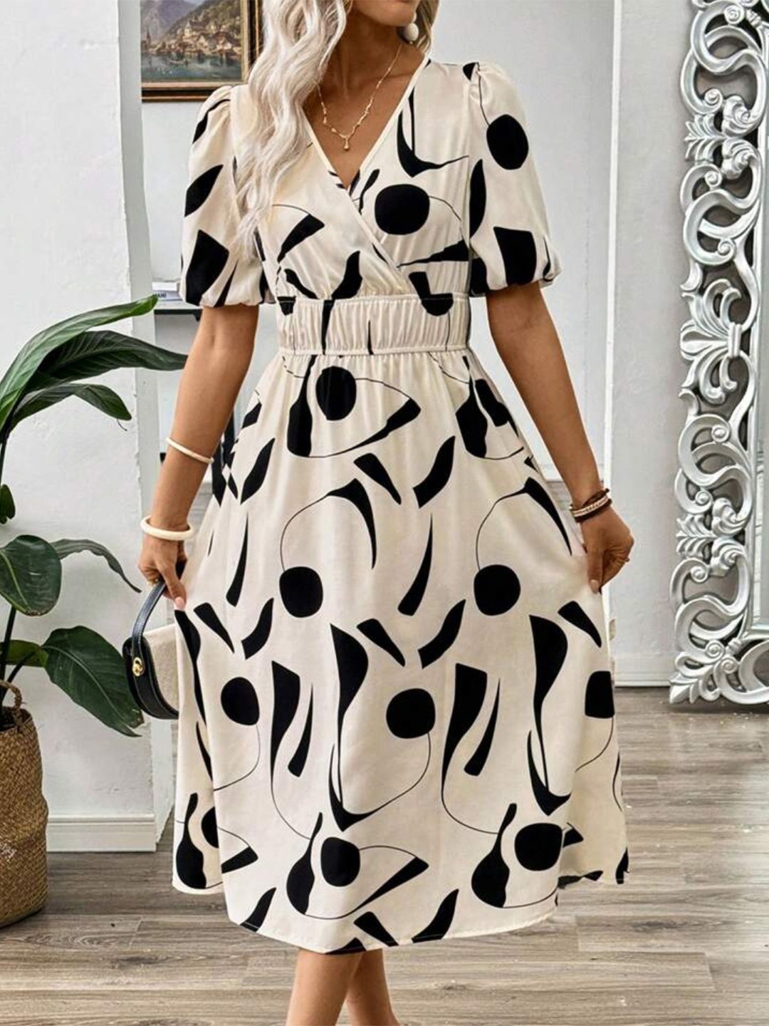 

PIMU Print Fit & Flare Midi Dress, White