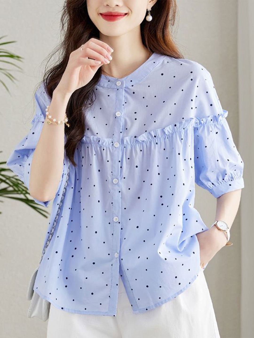 

StyleCast Women Micro Ditsy Printed Cotton Casual Shirt, Blue